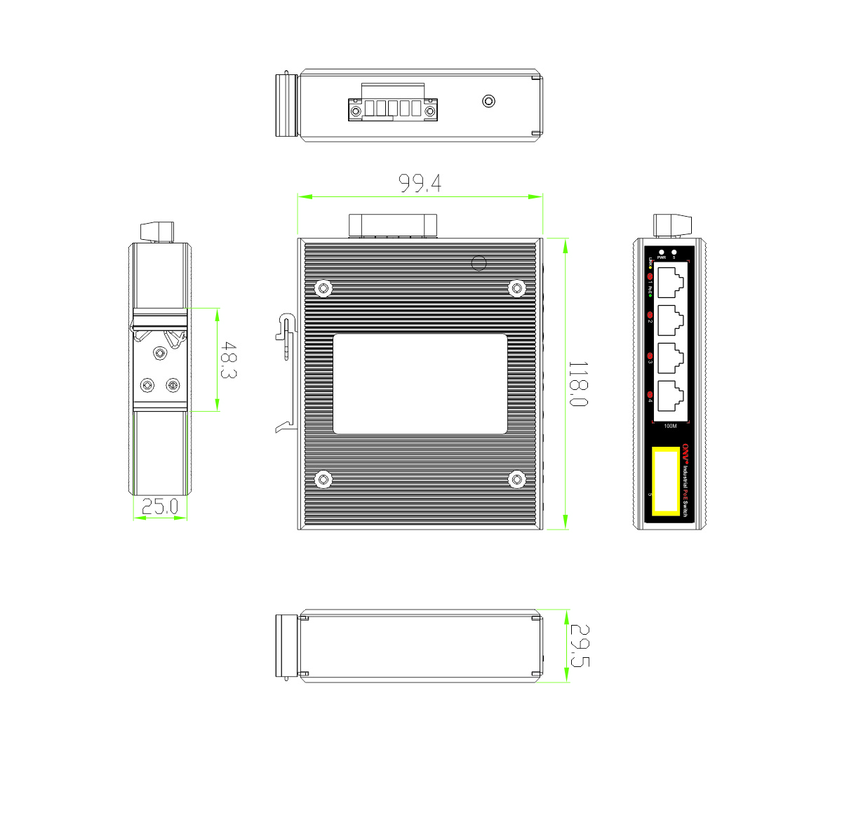 5-port 10/100M bt industrial PoE fiber switch,bt industrial PoE switch