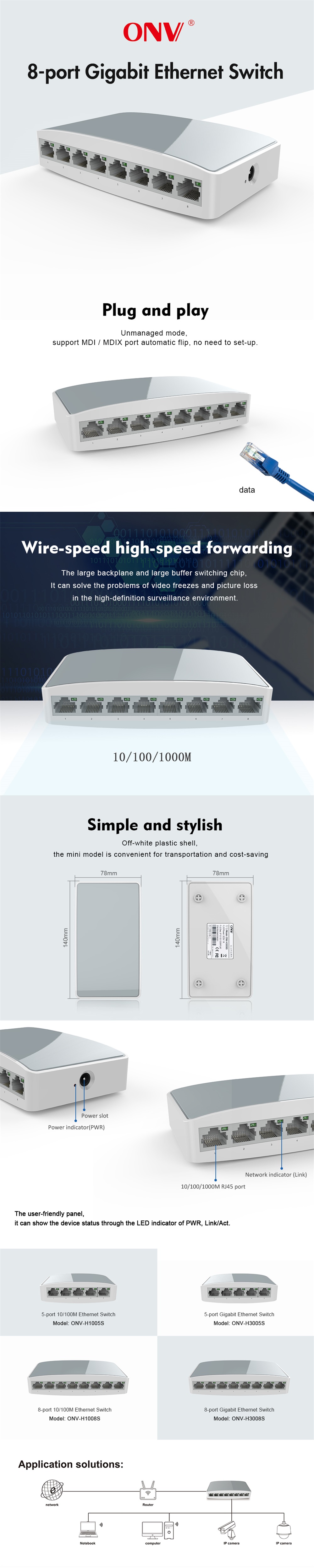 8-port gigabit Ethernet switch, Ethernet switch, Gigabit Ethernet switch