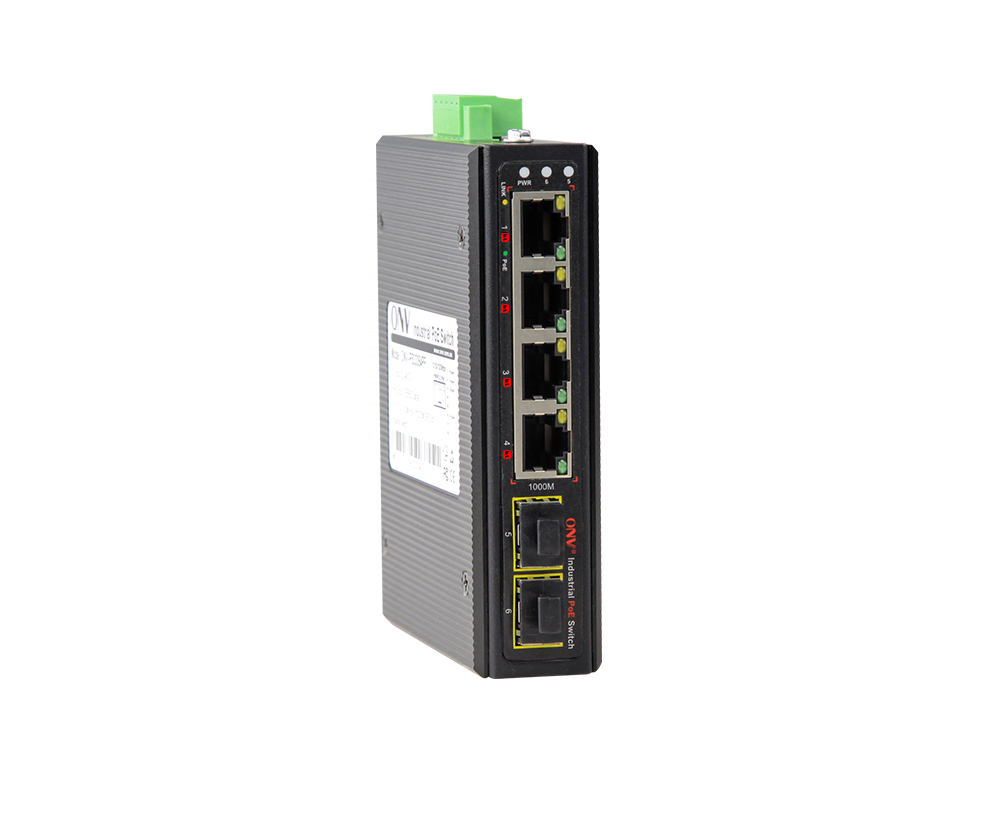 Full gigabit 6-port bt industrial PoE fiber switch