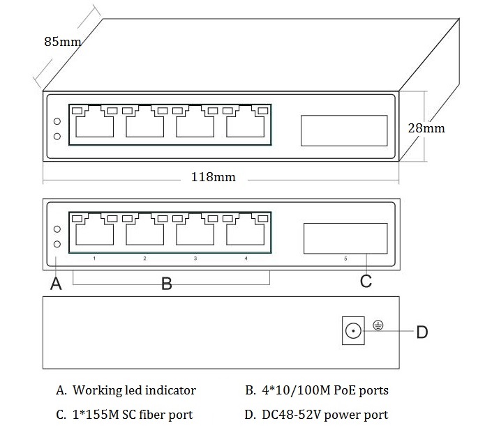 10/100M 5-port PoE fiber switch,5-port PoE switch,PoE switch