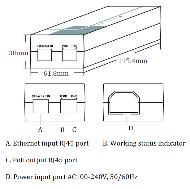 PoE injector, 10/100M PoE injector, PoE injector 60W，PoE injector AC