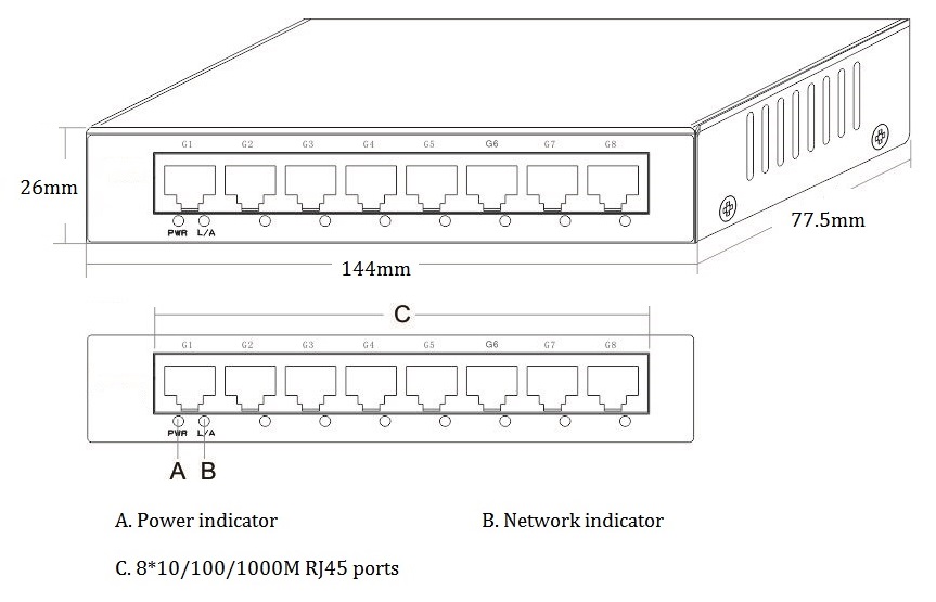 Bộ chuyển mạch Ethernet gigabit 8 cổng, bộ chuyển mạch Ethernet, bộ chuyển mạch Ethernet gigabit,