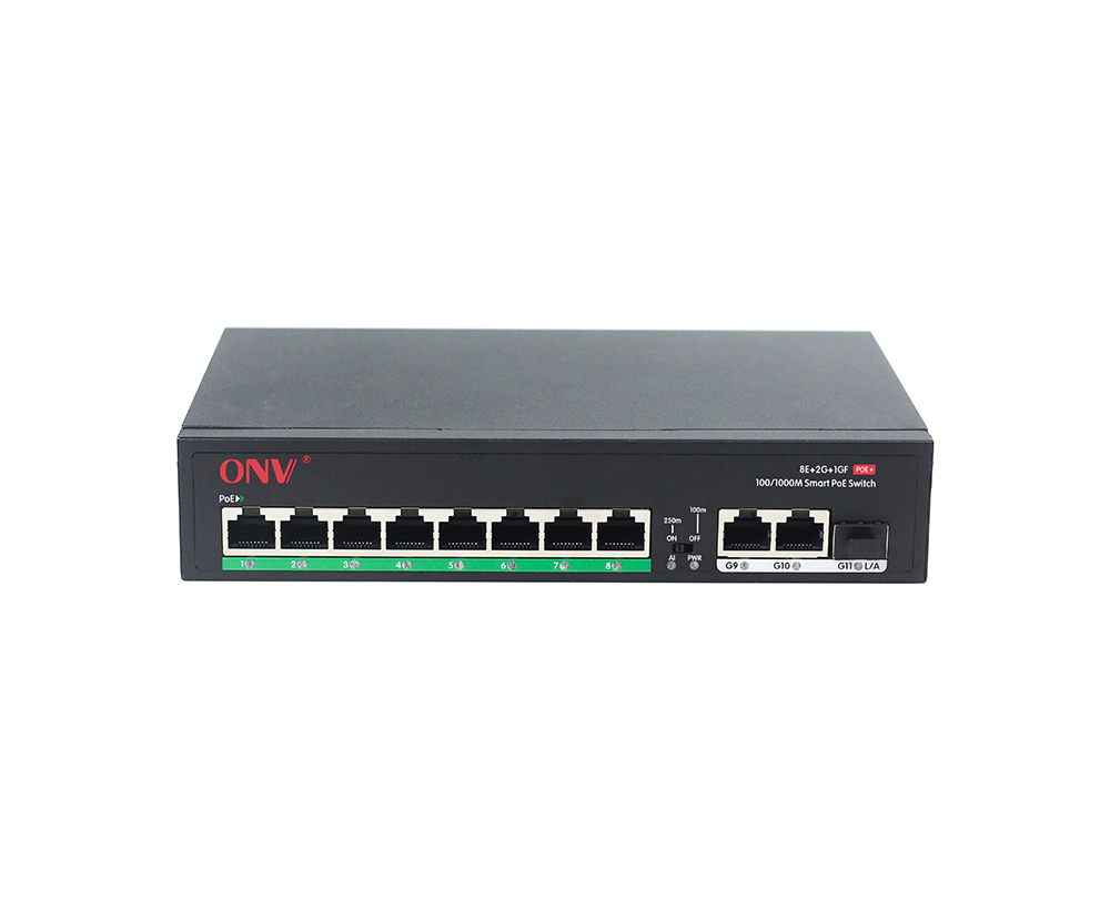 Gigabit uplink 11-port PoE fiber switch