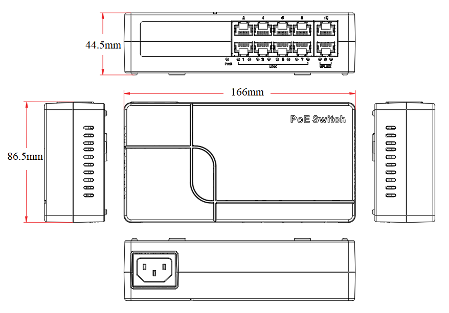 10-port 10/100M smart PoE switch, PoE switch 8 port, PoE switch